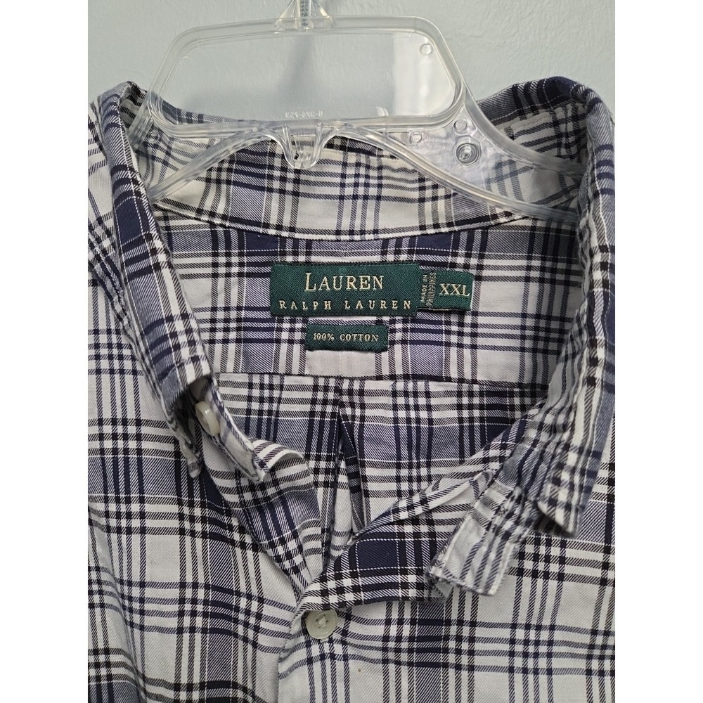 Lauren Ralph Lauren Shirt XXL Blue Plaid Crest Logo Button Down SS 100% Cotton - Picture 3 of 5